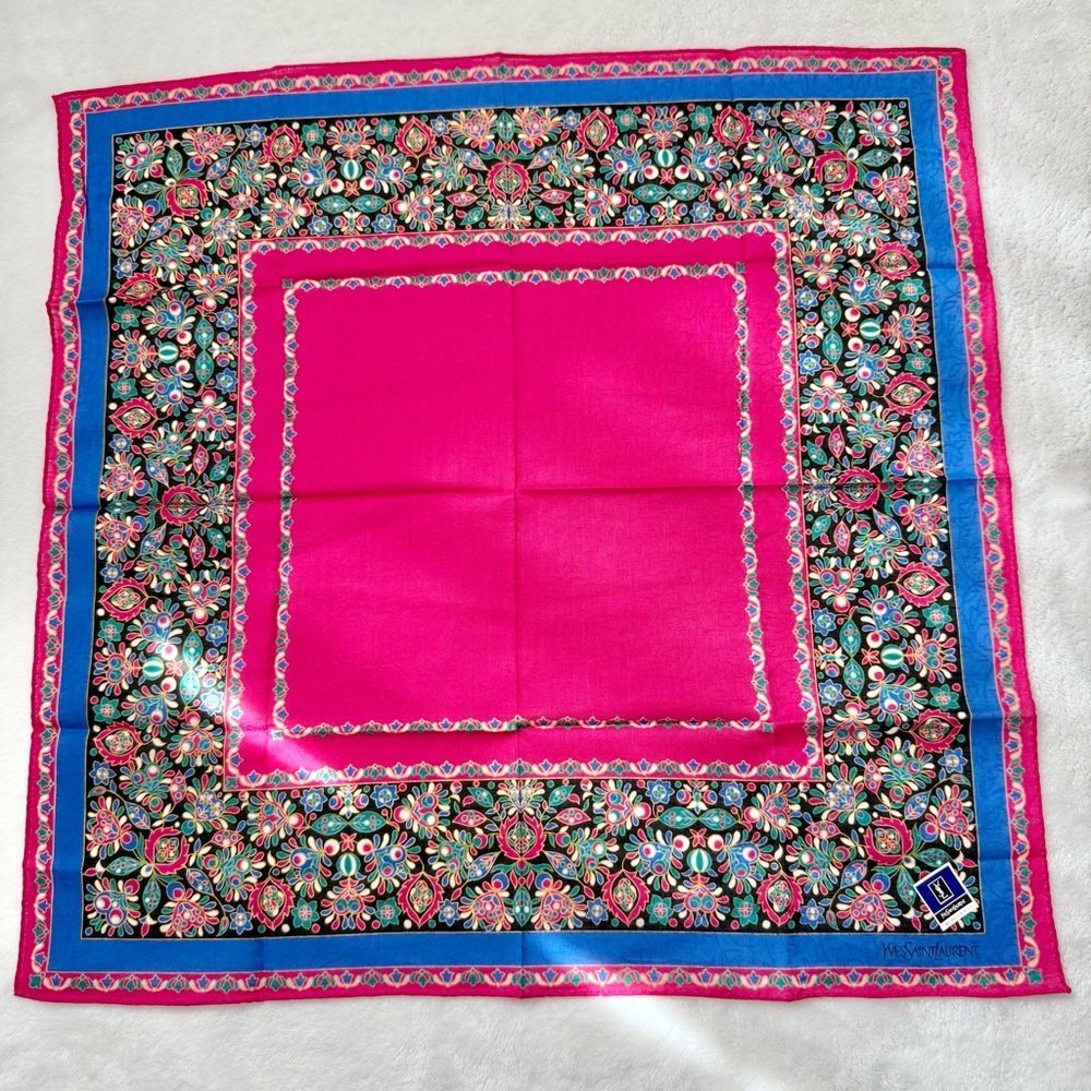 Vintage Yves Saint Laurent Scarf Handkerchief Authentic 47x48 CM Cotton Japan